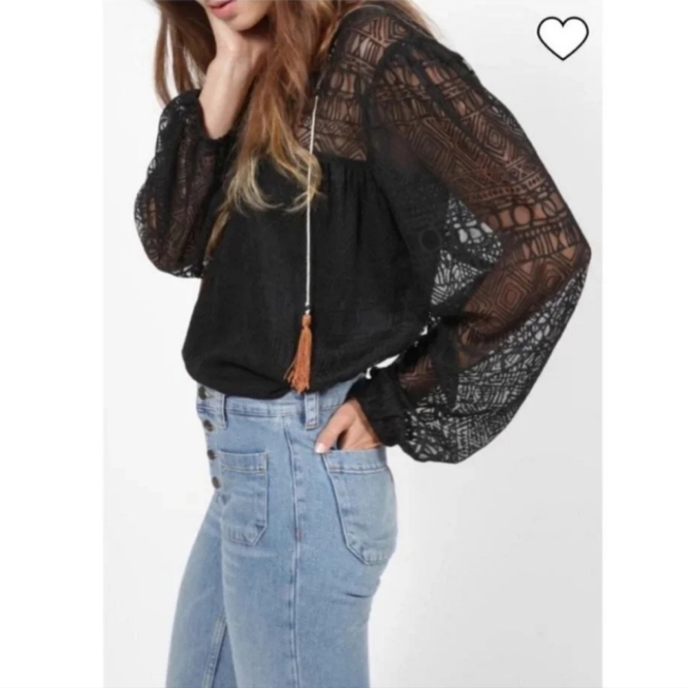 MISA Los Angeles Burnout Lace Top in Black Balloon Sleeve Fairy  Whimsigoth